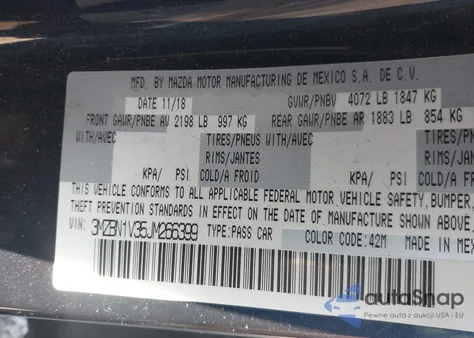 2018 Mazda Mazda3 Touring from USA, damaged, VIN 3MZBN1V35JM266399